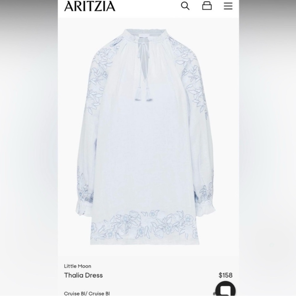 Aritzia Little Moon Cotton Blue Thalia Dress EUC